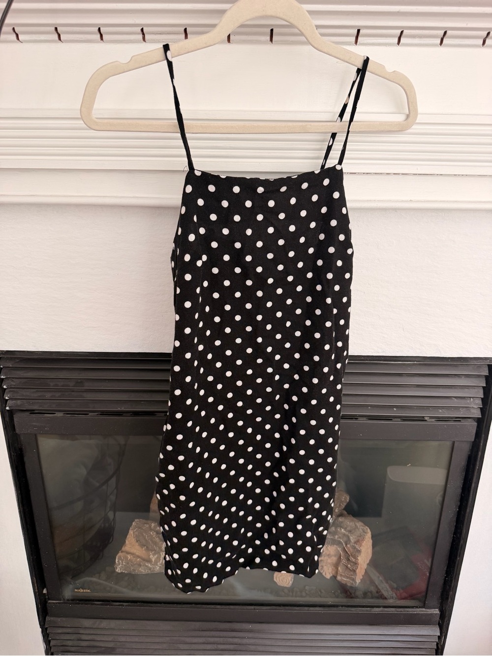 Monteau Black Polka Dot Mini Slip Dress with pockets